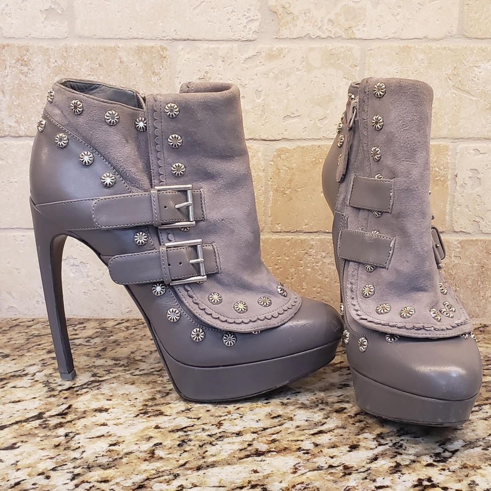 Alexander McQueen Gray Studded Women's Ankle Boots